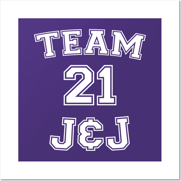 Vaccine pride: Team J&J (white college jersey typeface) Wall Art by Ofeefee